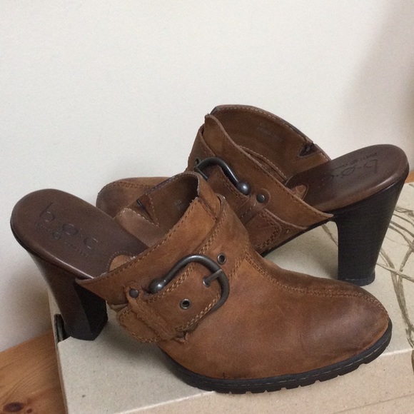 Born Concept Distressed Tan Leather 4” Mules - Picture 2 of 8